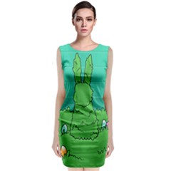 Rabbit Easter Green Blue Egg Sleeveless Velvet Midi Dress by Mariart