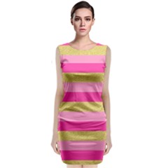 Pink Line Gold Red Horizontal Classic Sleeveless Midi Dress by Mariart