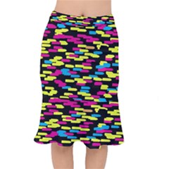 Colorful Strokes On A Black Background                 Short Mermaid Skirt