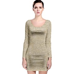 Old Floral Crochet Lace Pattern Beige Bleached Long Sleeve Bodycon Dress by EDDArt