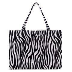 Zebra Stripes Pattern Traditional Colors Black White Medium Zipper Tote Bag by EDDArt