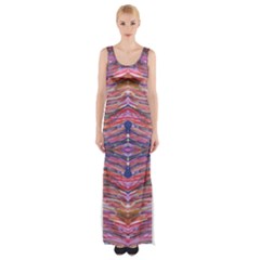 Pink Multi Stripe Pattern Maxi Thigh Split Dress by xclusiveshop