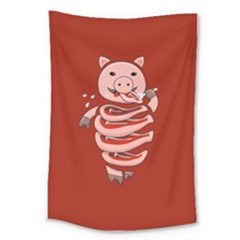 Red Stupid Self Eating Gluttonous Pig Large Tapestry by CreaturesStore