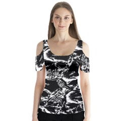 Skulls Pattern Butterfly Sleeve Cutout Tee 