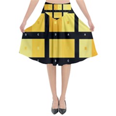 Horizontal Color Scheme Plaid Black Yellow Flared Midi Skirt by Mariart