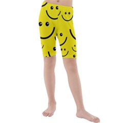 Linus Smileys Face Cute Yellow Kids  Mid Length Swim Shorts by Mariart