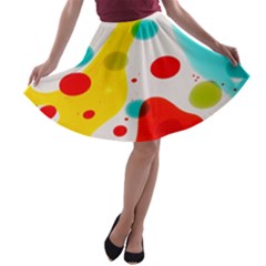 Polkadot Color Rainbow Red Blue Yellow Green A-line Skater Skirt by Mariart