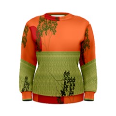 Sunset Orange Green Tree Sun Red Polka Women s Sweatshirt by Mariart