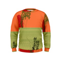 Sunset Orange Green Tree Sun Red Polka Kids  Sweatshirt