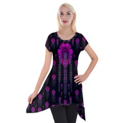 Wonderful Jungle Flowers In The Dark Short Sleeve Side Drop Tunic by pepitasart