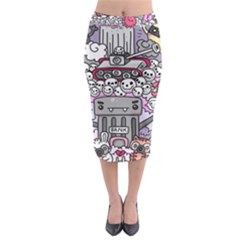 0 Sad War Kawaii Doodle Midi Pencil Skirt by Nexatart