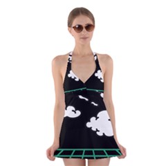 Illustration Cloud Line White Green Black Spot Polka Halter Swimsuit Dress by Mariart