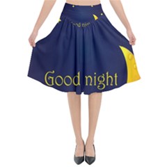 Star Moon Good Night Blue Sky Yellow Light Flared Midi Skirt by Mariart