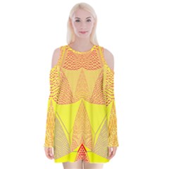 Wave Chevron Plaid Circle Polka Line Light Yellow Red Blue Triangle Velvet Long Sleeve Shoulder Cutout Dress