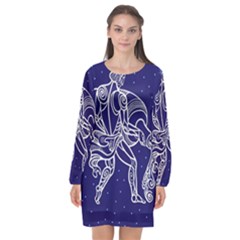 Aquarius Zodiac Star Long Sleeve Chiffon Shift Dress 