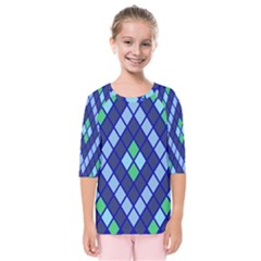 Blue Diamonds Green Grey Plaid Line Chevron Kids  Quarter Sleeve Raglan Tee