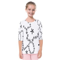 Flower Floral Black Line Wave Chevron Fleurs Kids  Quarter Sleeve Raglan Tee