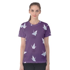 Goose Swan Animals Birl Origami Papper White Purple Women s Cotton Tee