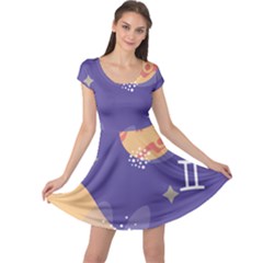 Planet Galaxy Space Star Polka Meteor Moon Blue Sky Circle Cap Sleeve Dresses by Mariart