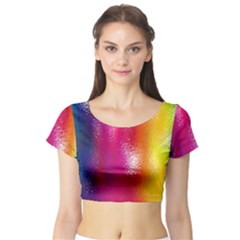 Color Glass Rainbow Green Yellow Gold Pink Purple Red Blue Short Sleeve Crop Top (tight Fit) by Mariart