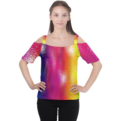 Color Glass Rainbow Green Yellow Gold Pink Purple Red Blue Women s Cutout Shoulder Tee by Mariart