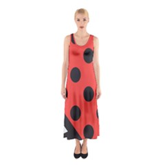 Red Black Hole White Line Wave Chevron Polka Circle Sleeveless Maxi Dress by Mariart