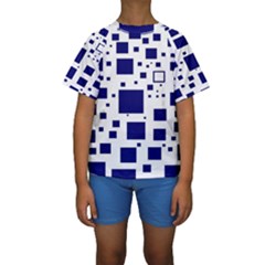 Illustrated Blue Squares Kids  Short Sleeve Swimwear