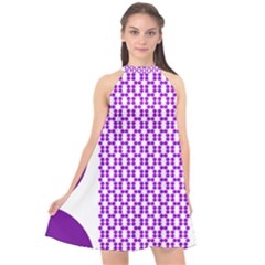 River Hyacinth Polka Circle Round Purple White Halter Neckline Chiffon Dress 