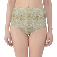 Gold Romantic Flower Pattern High-waist Bikini Bottoms by Ivana