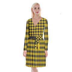 Plaid Pattern Long Sleeve Velvet Front Wrap Dress by ValentinaDesign