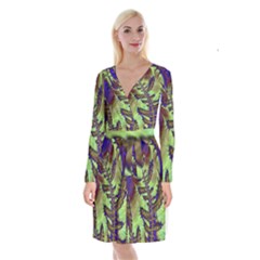 Freaky Friday, Blue Green Long Sleeve Velvet Front Wrap Dress