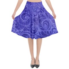 Vibrant Blue Romantic Flower Pattern Flared Midi Skirt