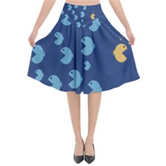 Blue Fish Sea Beach Swim Yellow Predator Water Flared Midi Skirt by Mariart