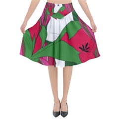 Animals White Bear Flower Floral Red Green Flared Midi Skirt by Mariart