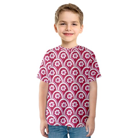 Botanical Gardens Sunflower Red White Circle Kids  Sport Mesh Tee by Mariart