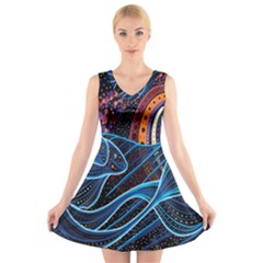 Fish Out Of Water Monster Space Rainbow Circle Polka Line Wave Chevron Star V-neck Sleeveless Skater Dress by Mariart