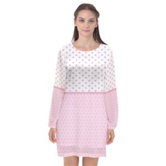 Love Polka Dot White Pink Line Long Sleeve Chiffon Shift Dress  by Mariart