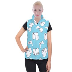 Roller Tissue White Blue Restroom Women s Button Up Puffer Vest by Mariart