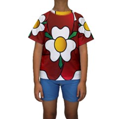 Flower Rose Glass Church Window Kids  Short Sleeve Swimwear