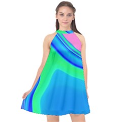 Aurora Color Rainbow Space Blue Sky Halter Neckline Chiffon Dress 