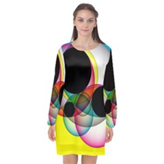 Apollonius Color Multi Circle Polkadot Long Sleeve Chiffon Shift Dress 