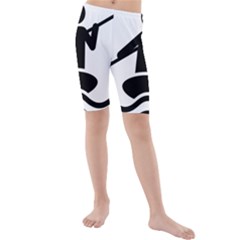 Cropped Kayak Graphic Race Paddle Black Water Sea Wave Beach Kids  Mid Length Swim Shorts by Mariart