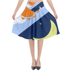 Day Night Moon Stars Cloud Stars Flared Midi Skirt