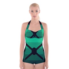 Fascigender Flags Line Green Black Hole Polka Boyleg Halter Swimsuit  by Mariart