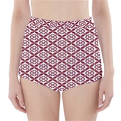 Pattern Kawung Star Line Plaid Flower Floral Red High-waisted Bikini Bottoms by Mariart