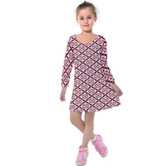 Pattern Kawung Star Line Plaid Flower Floral Red Kids  Long Sleeve Velvet Dress by Mariart