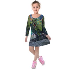 Urban T-rex Kids  Long Sleeve Velvet Dress by Valentinaart