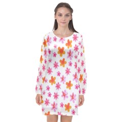 Watercolor Summer Flowers Pattern Long Sleeve Chiffon Shift Dress  by TastefulDesigns