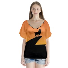 Lion Sunset Wildlife Animals King Flutter Sleeve Top by Nexatart