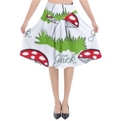 Mushroom Luck Fly Agaric Lucky Guy Flared Midi Skirt